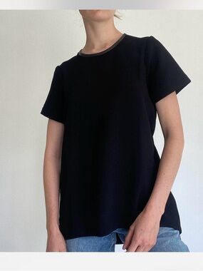 Madewell fancy black crepe faux leather neck shirt